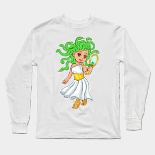 Chibi medusa holding a mirror Long Sleeve T-Shirt